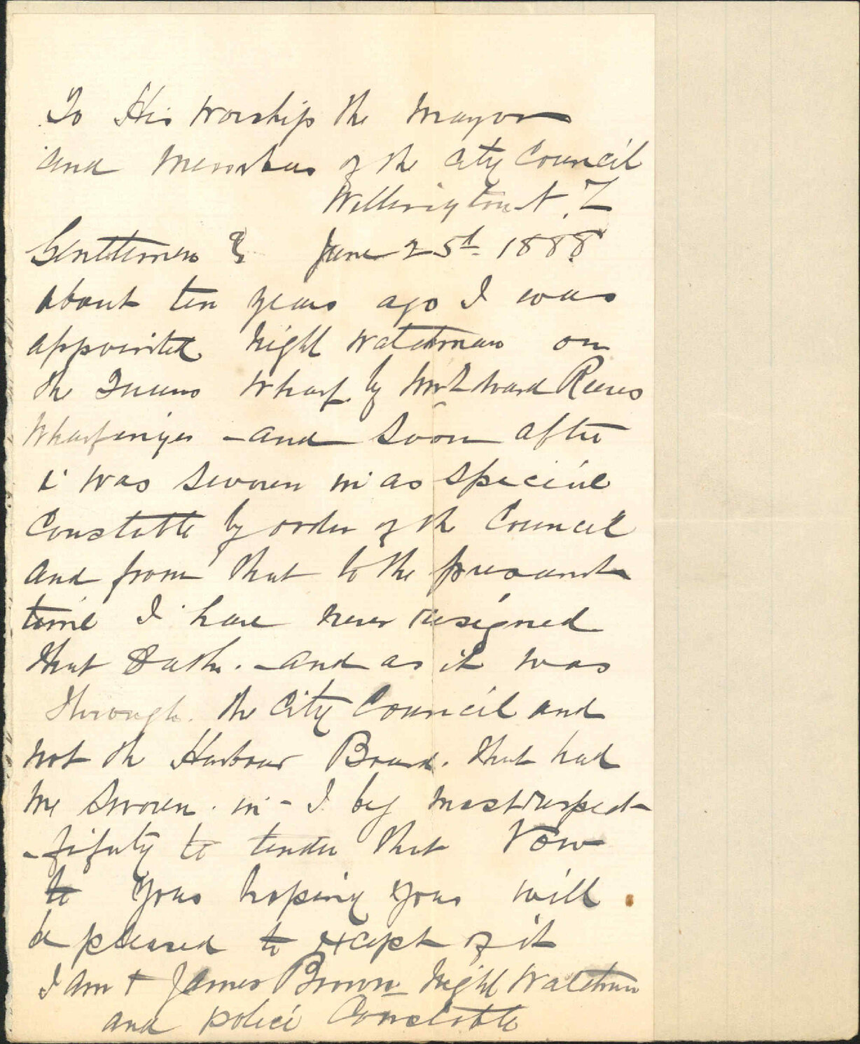 Tendering his resignation as Special Constable - James Brown