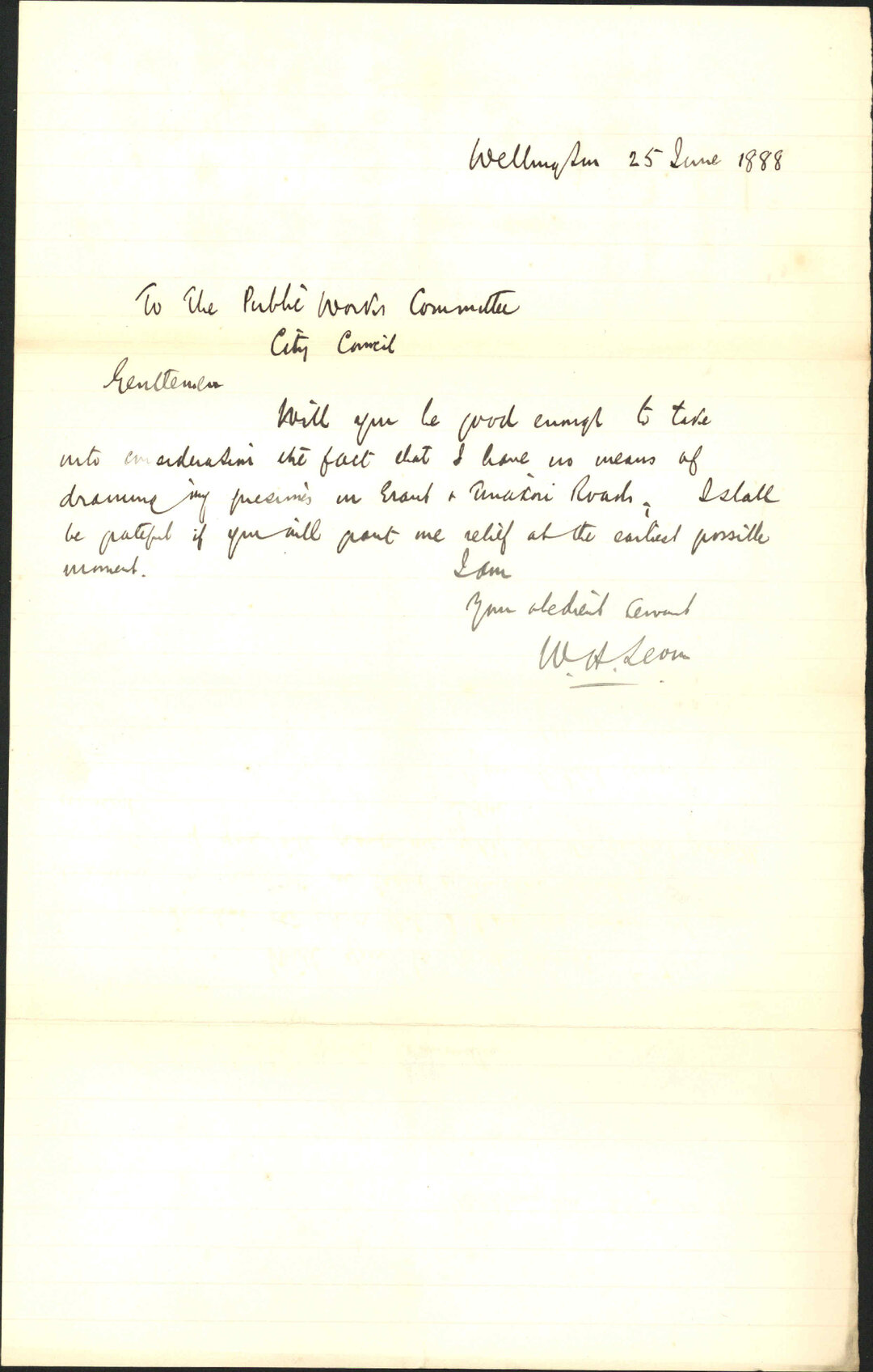 Asking for drainage at his property - W H Levin