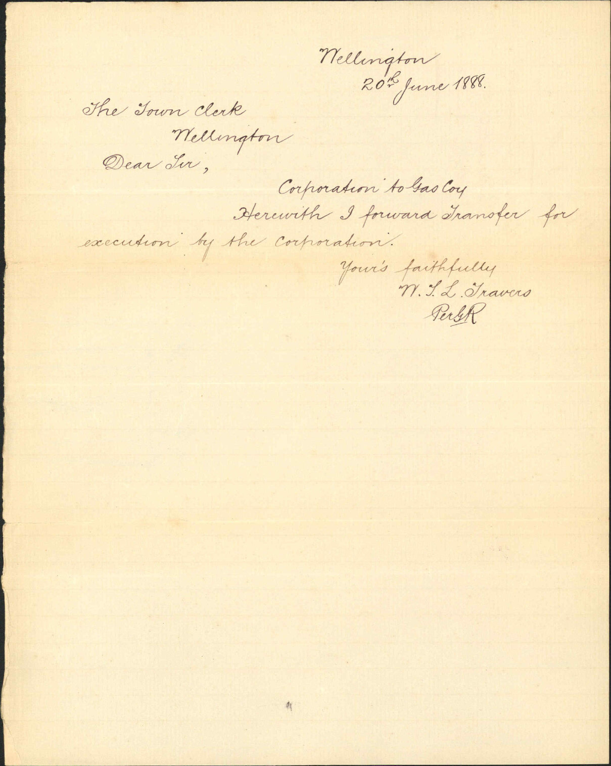 Corporation to Wellington Gas Company - W T L Travers