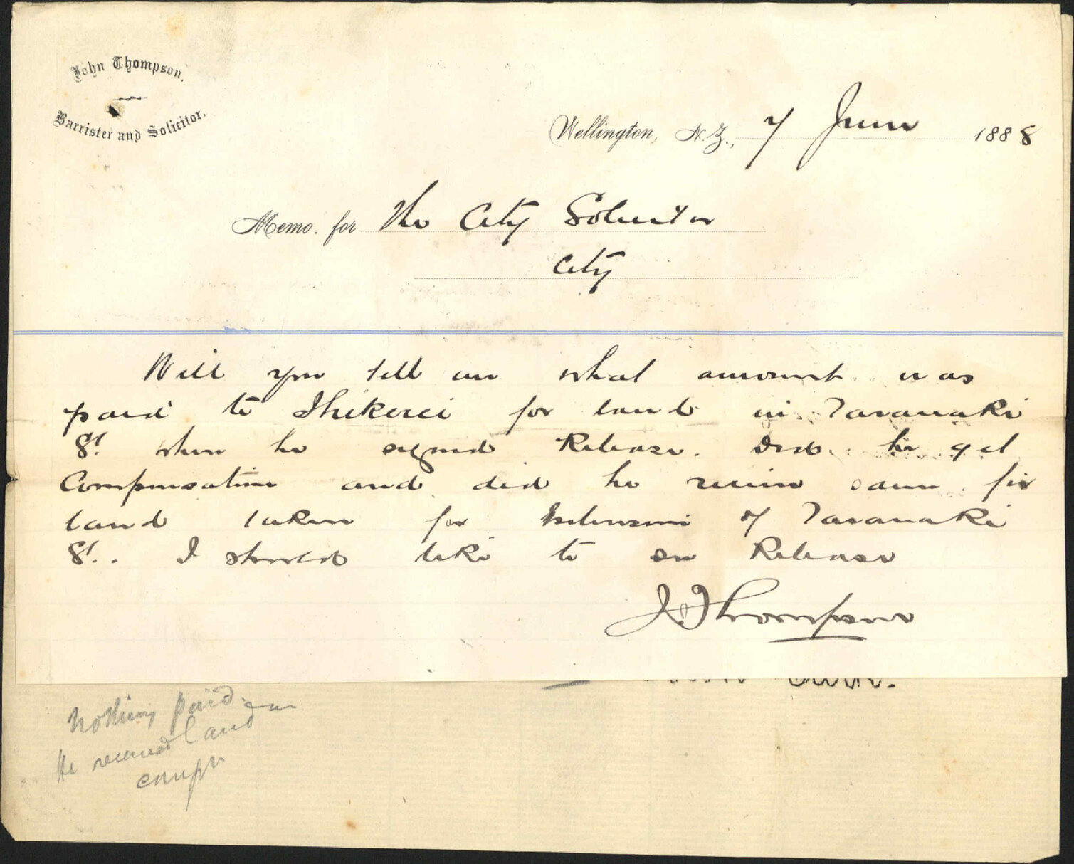 Enquiry regarding Ihikerei, Taranaki Street - John Thompson