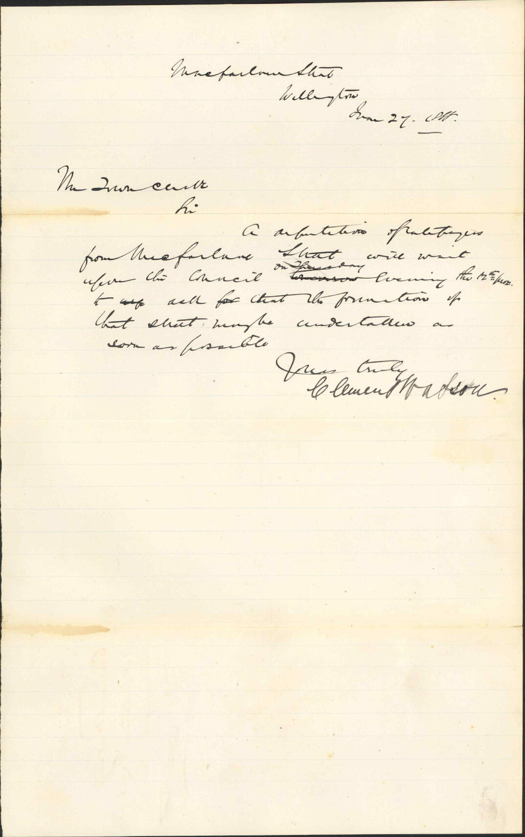 Deputation to wait on the Council regarding Macfarlane Street - Clement Watson