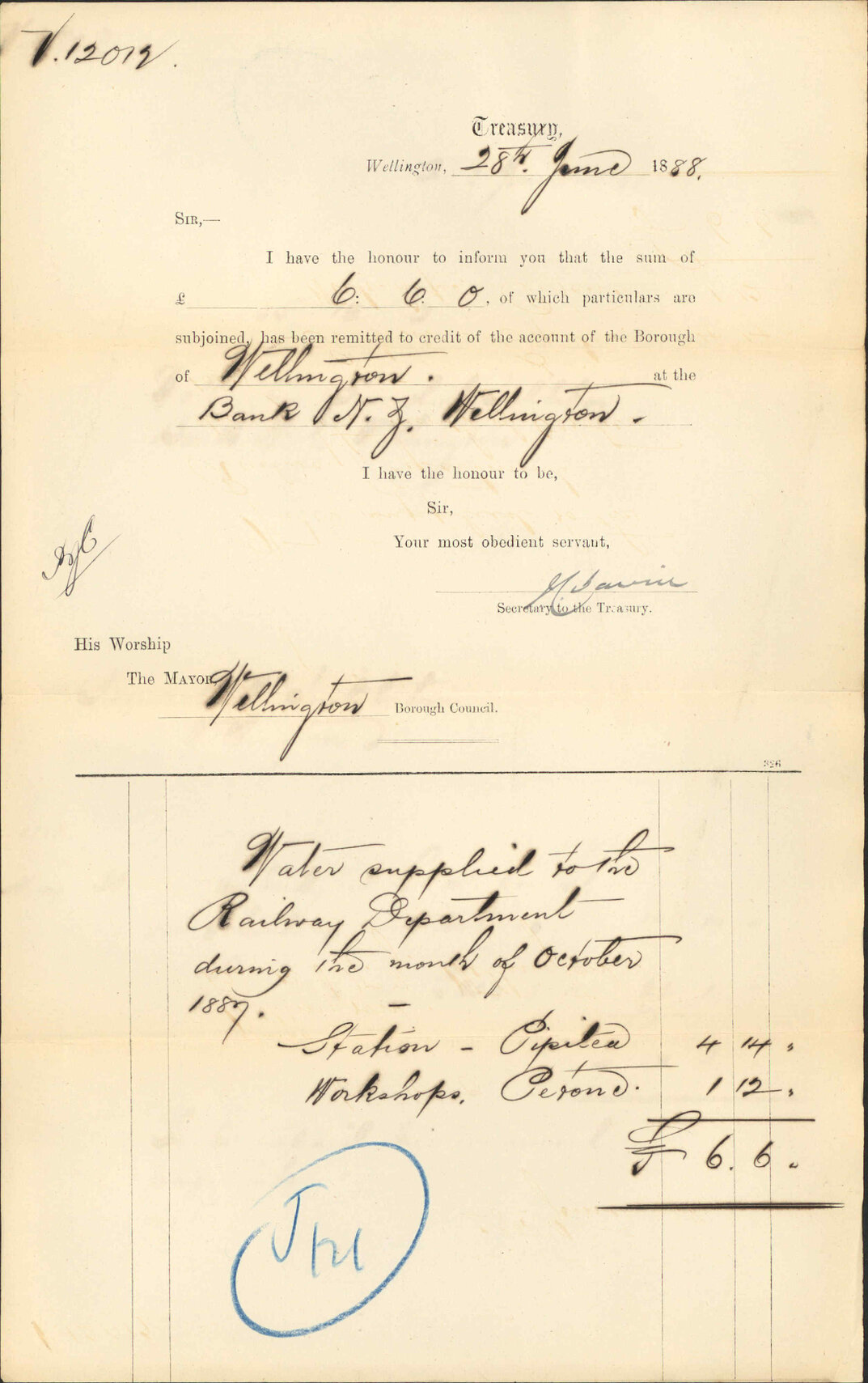 Advising payment of account - Treasury