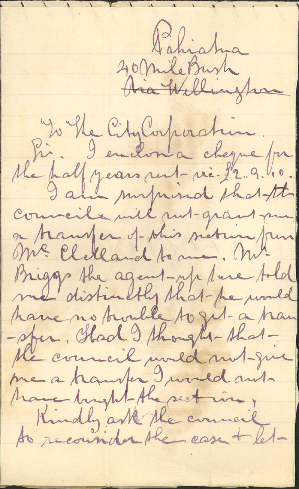 Proposed transfer of lease - John Orr, Pahiatua