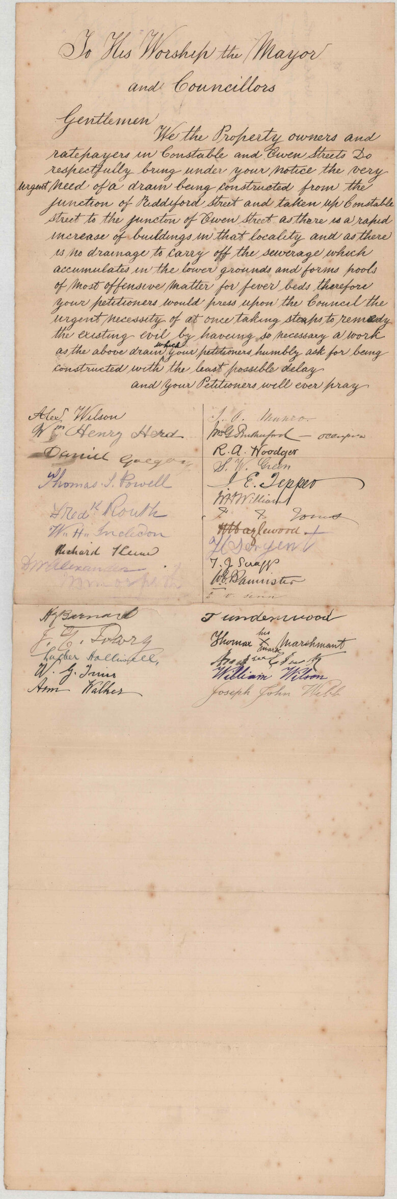 Asking for a drain in Constable Street - A Wilson and others