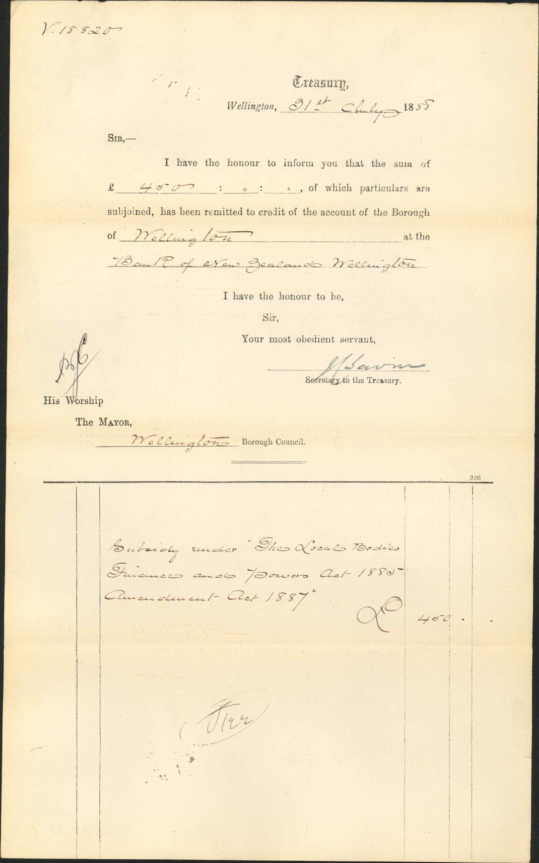 Advising payment of subsidy etc - Treasury