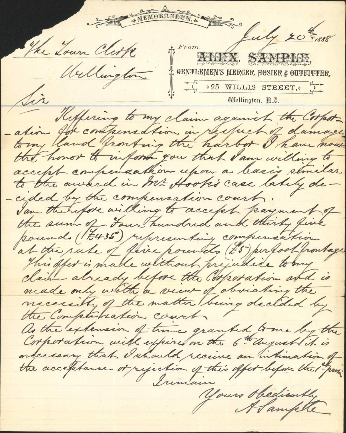 His claim, Te Aro foreshore - A Sample