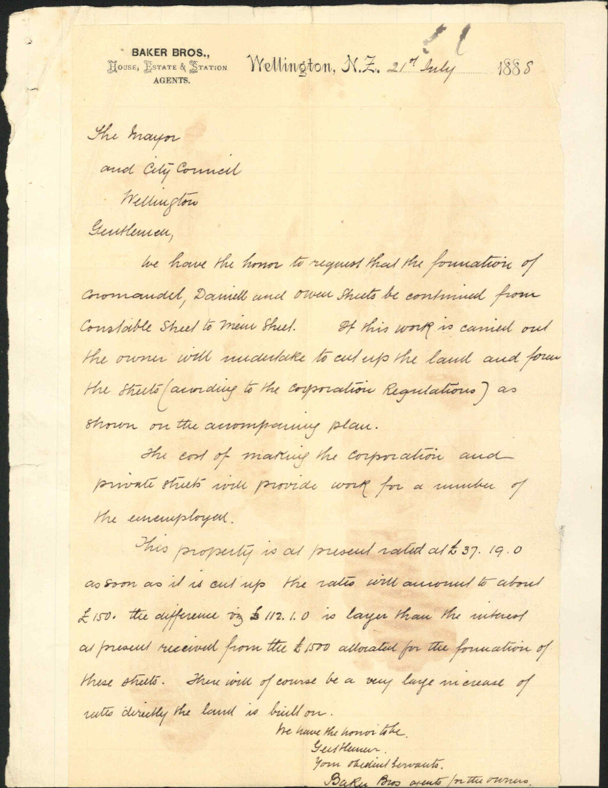 Application for street formation - Baker Brothers