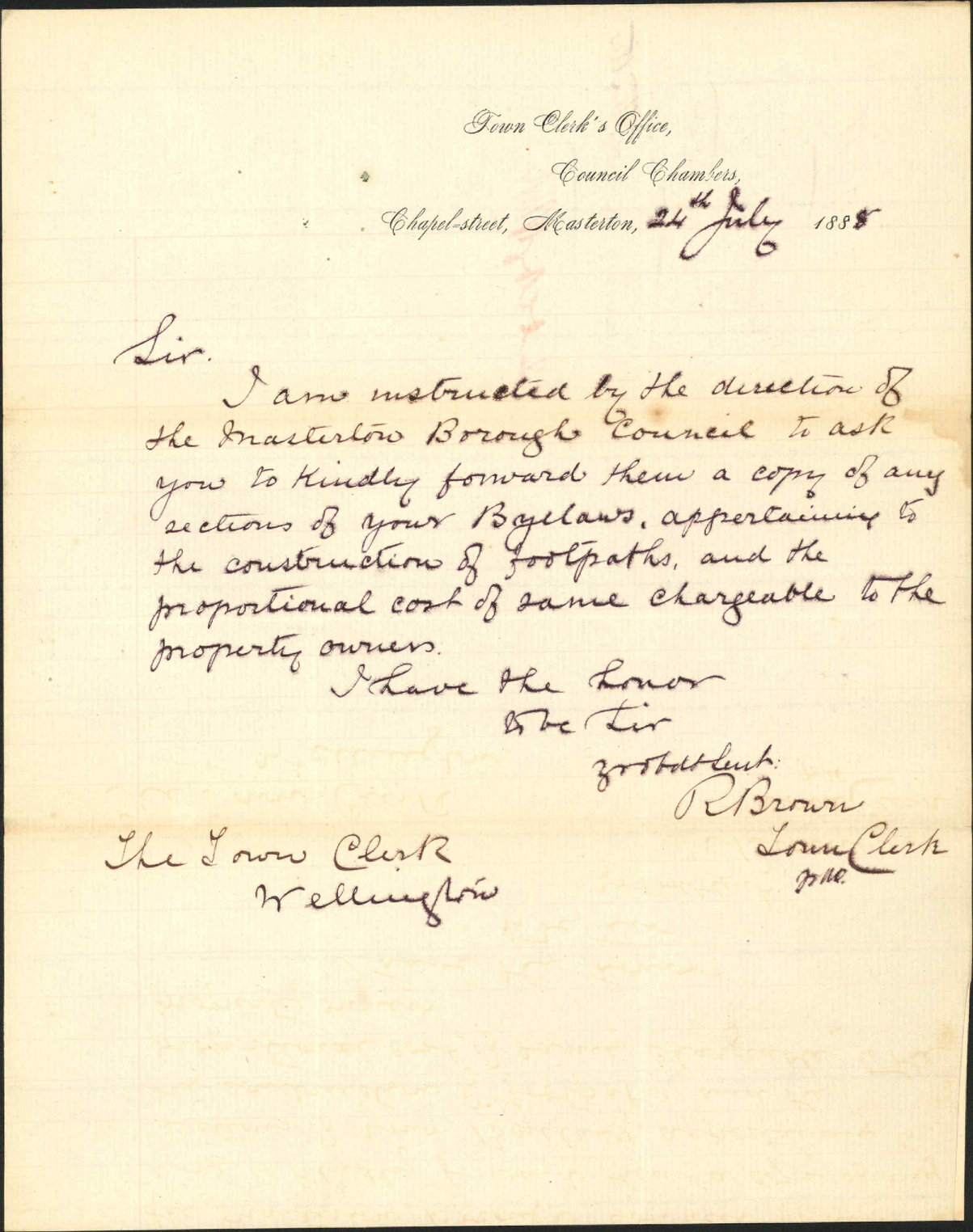 Enquiry regarding footpaths - Town Clerk, Masterton