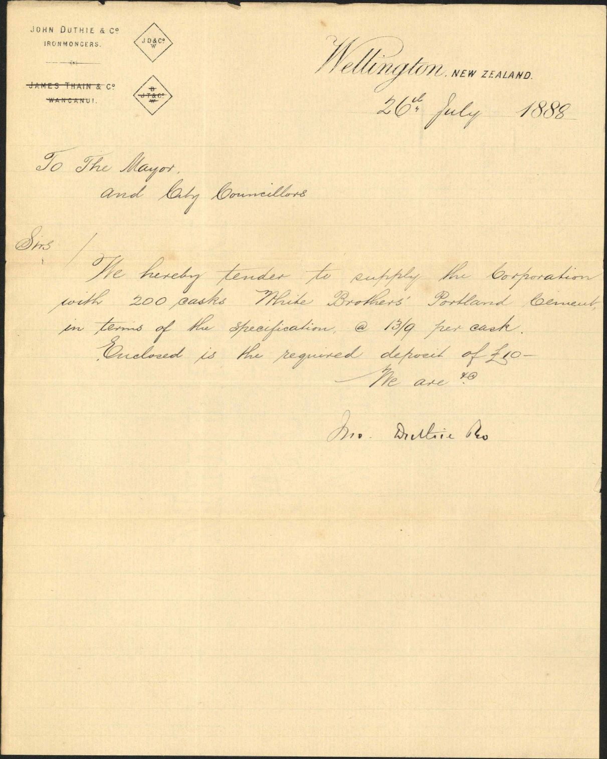 Tender for cement - J M Duthie and Co