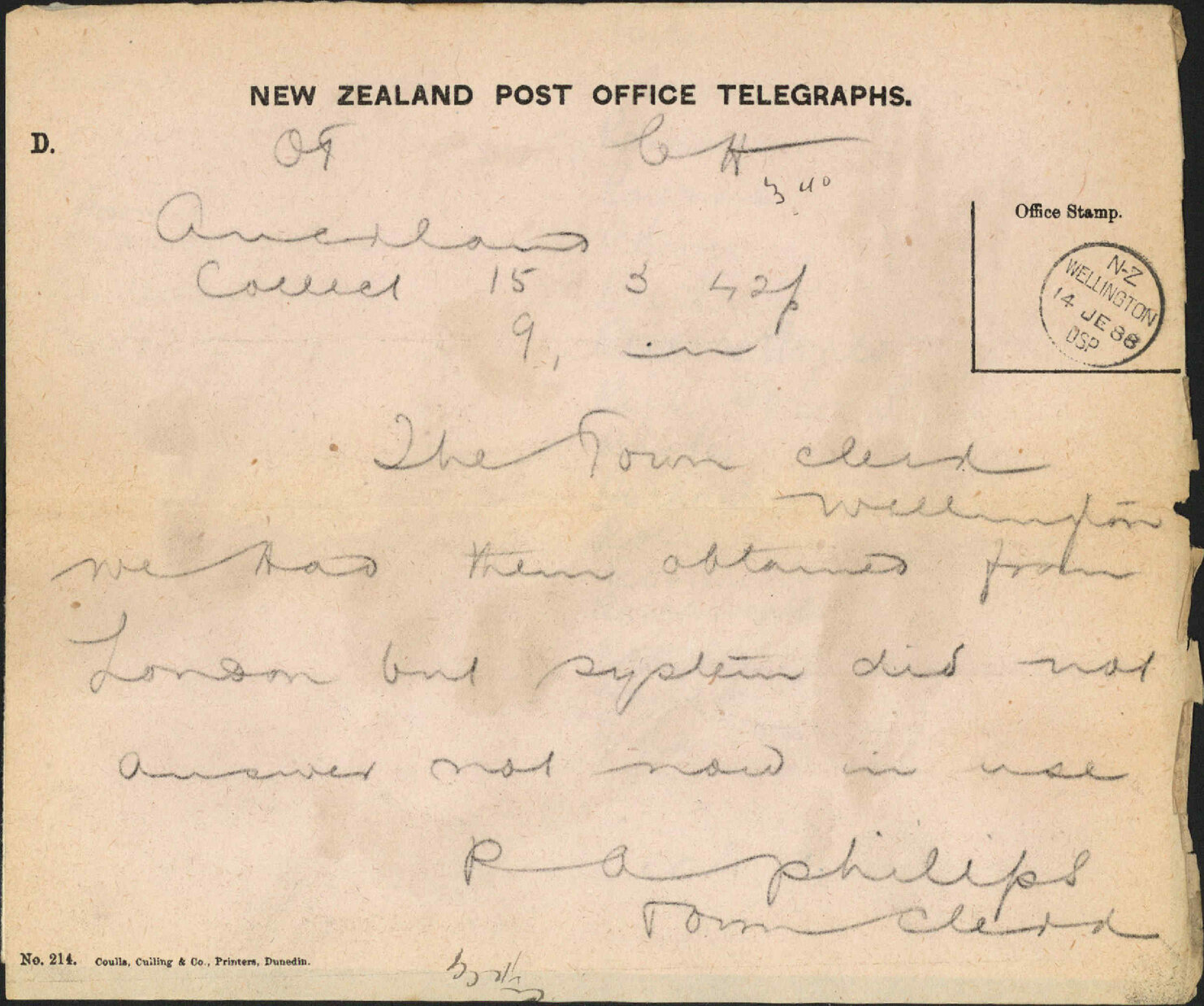 Electric fire alarms - Town Clerk, Auckland