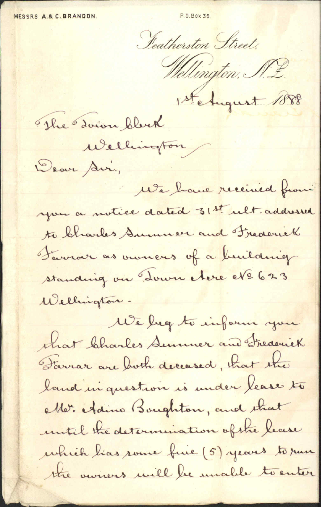 Sumner and Farrar's notice regarding building - A and C Brandon