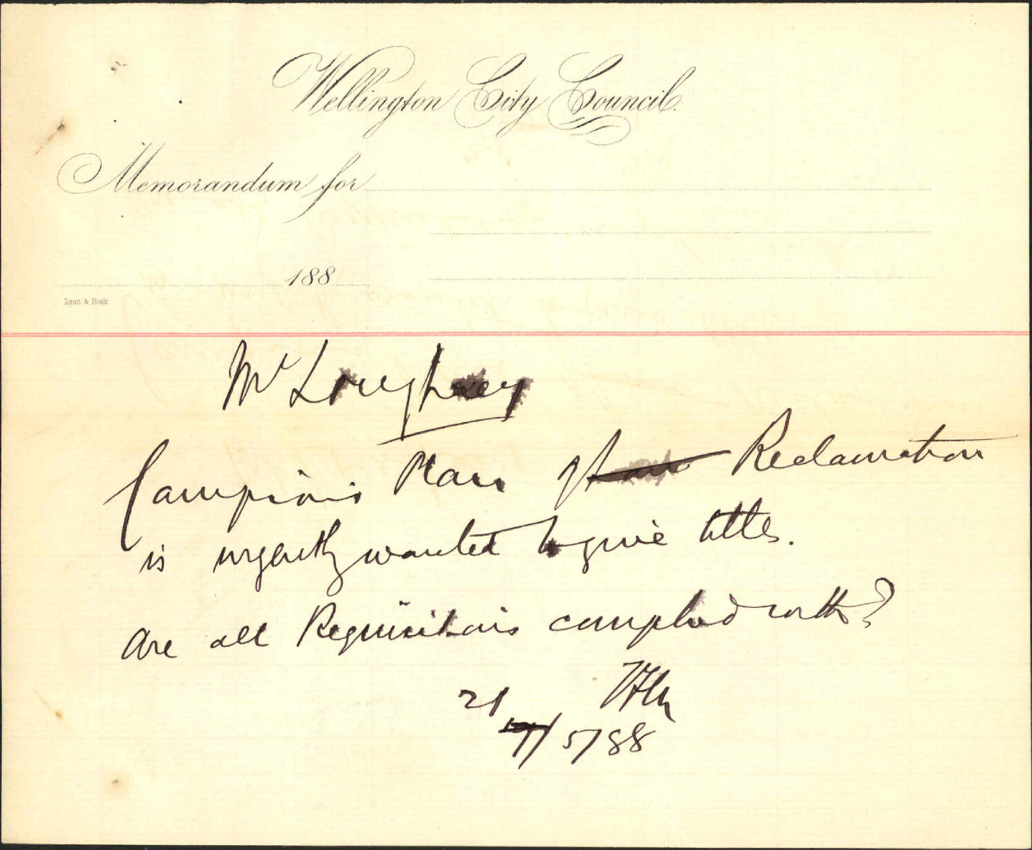 Campion's survey of Te Aro Reclamation - City Surveyor