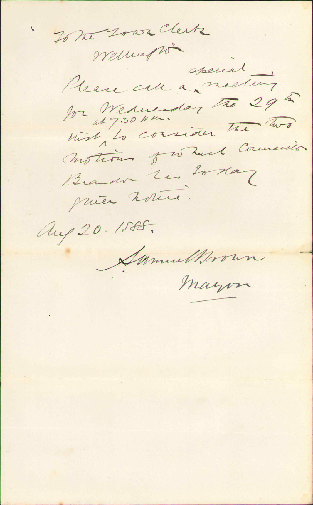 Requisition for special meeting - The Mayor