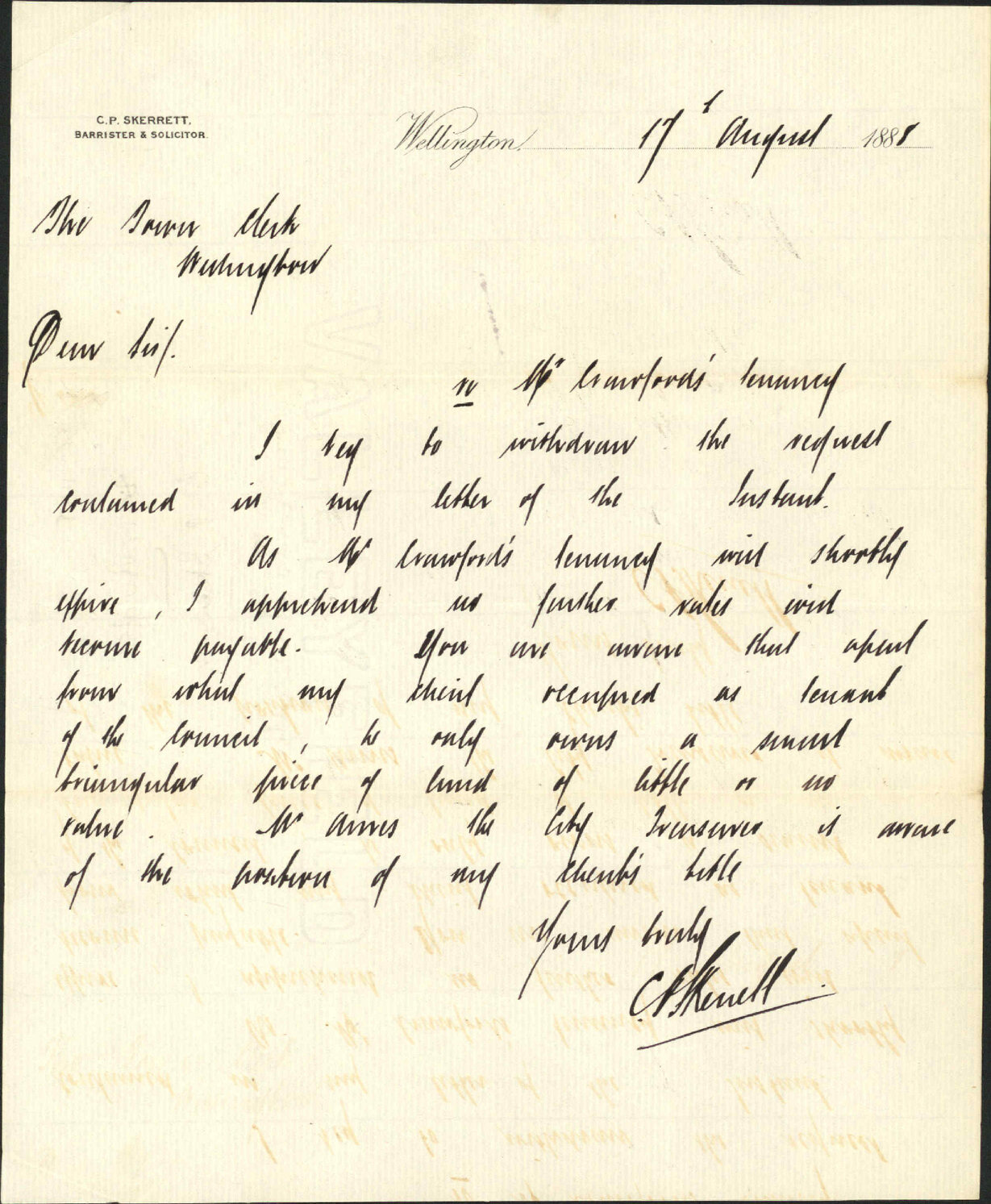 Crawford's store rates - C P Skerrett