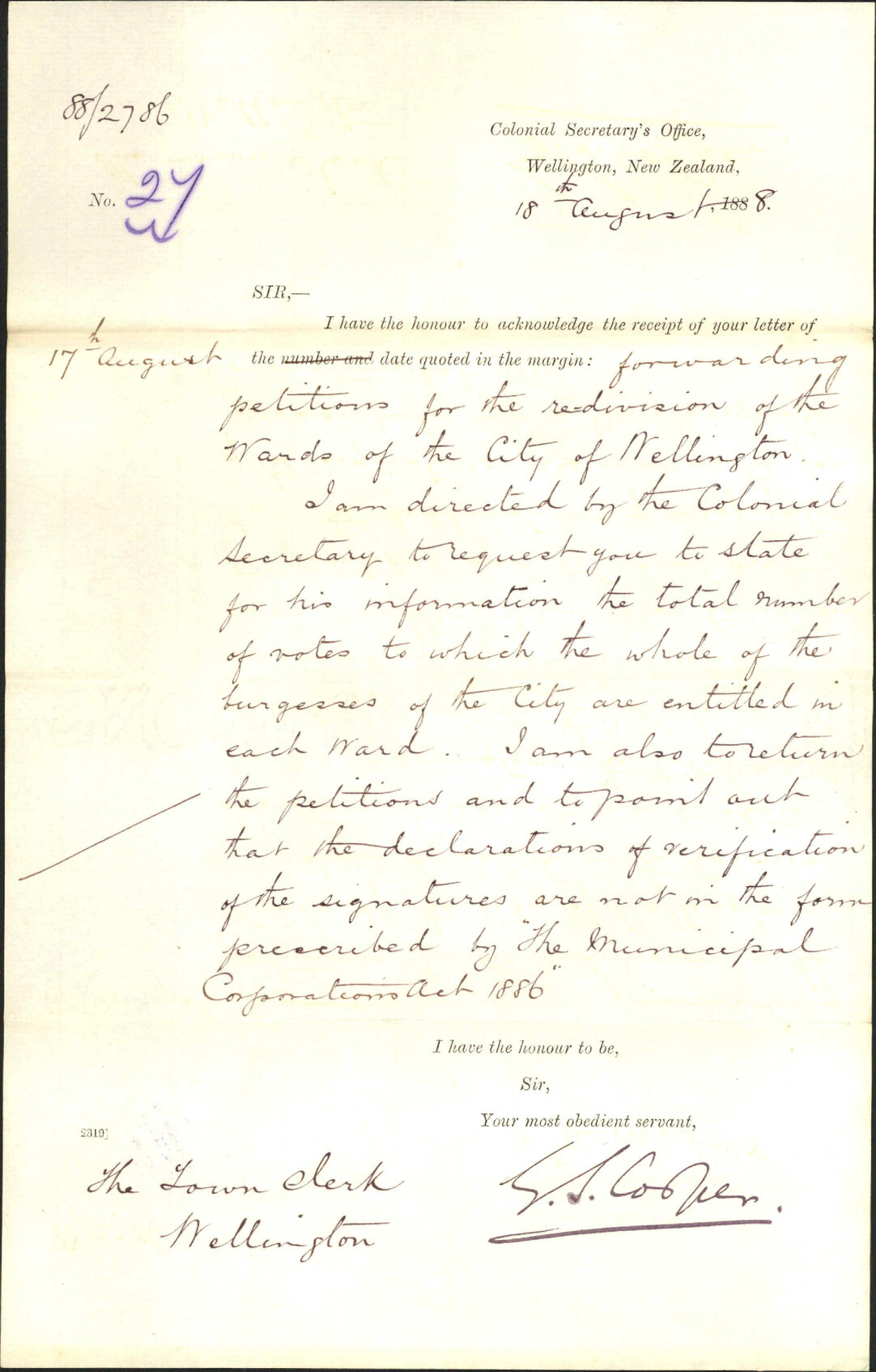 Division of wards - Colonial Secretary's Department