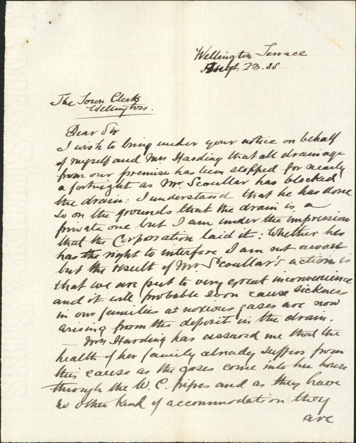 Drainage at his house, Wellington Terrace - Captain Edwin
