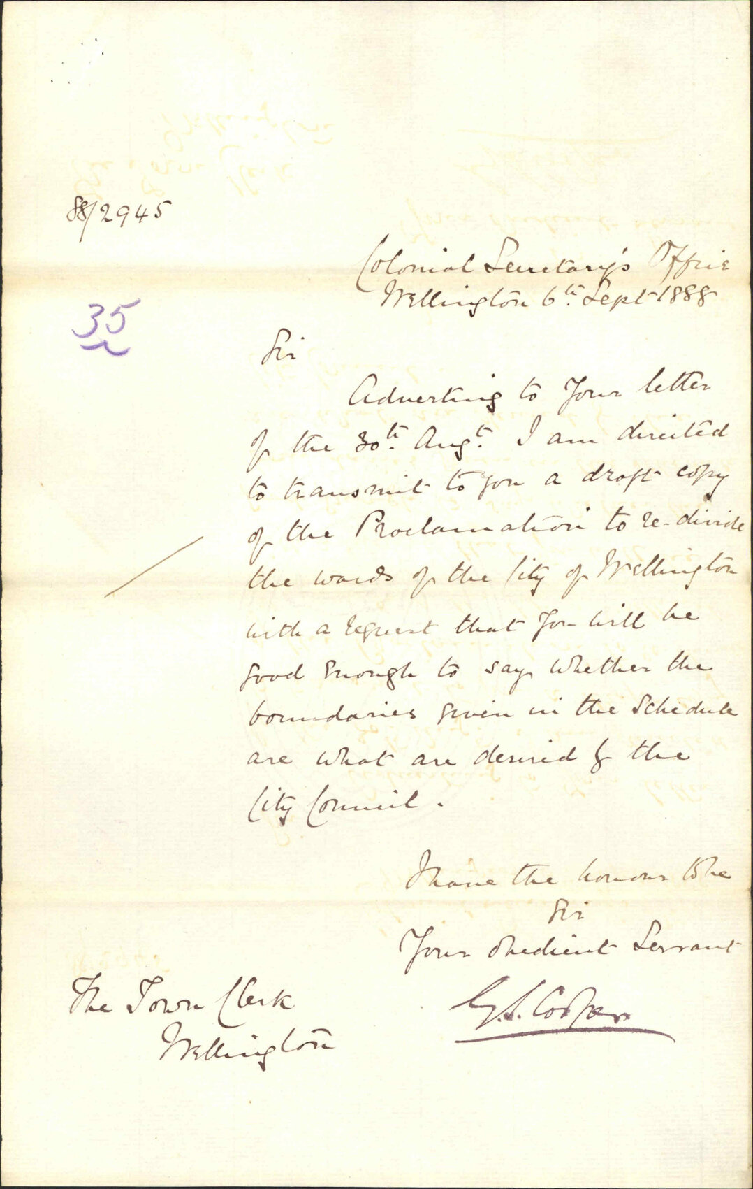 Re-division of wards - Colonial Secretary