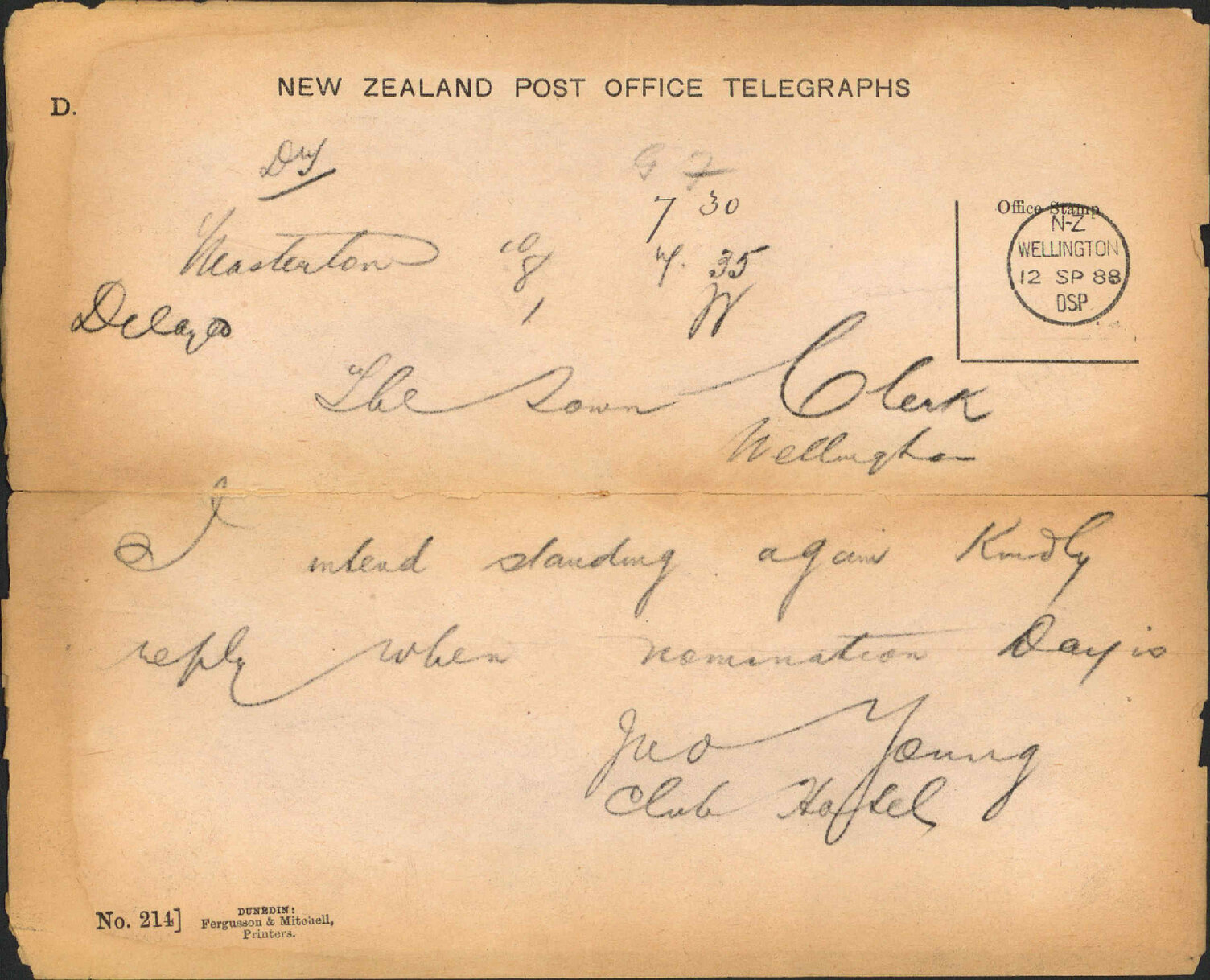 Asking date of nomination of Councillors - Councillor J Young