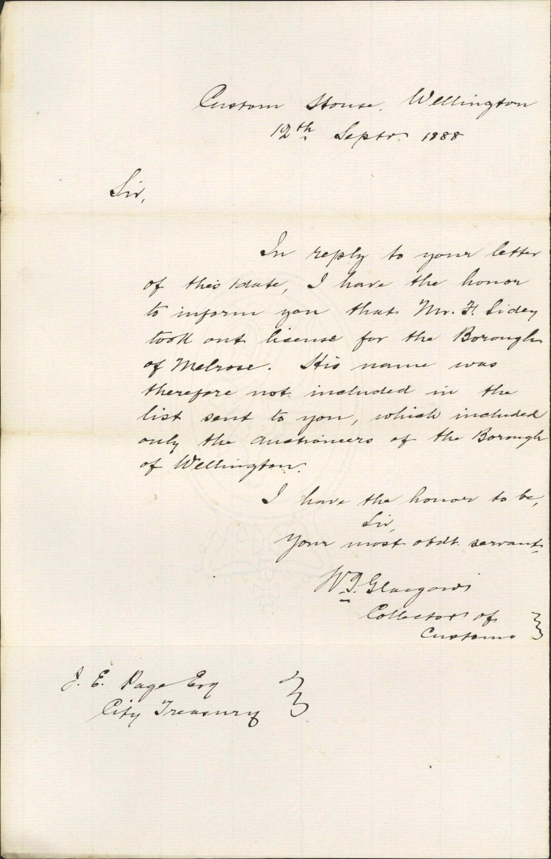 F Sidey and Co's auctioneer's license - Collector of Customs
