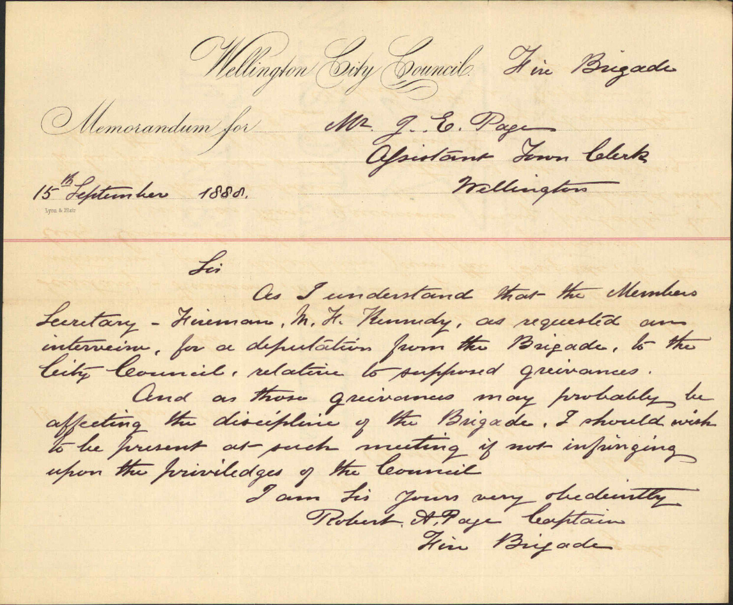Proposed deputation (Kennedy and others) - Captain of Fire Brigade