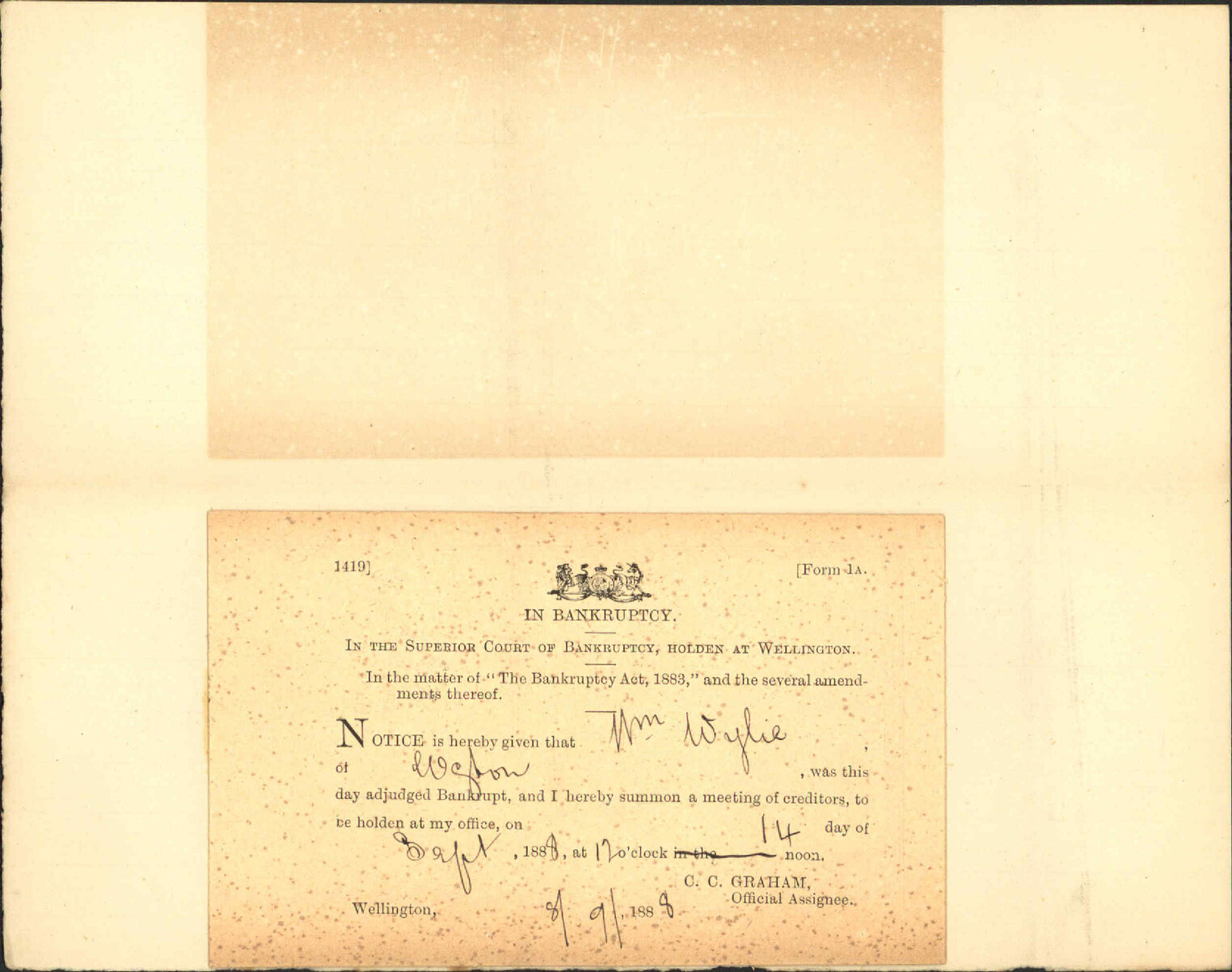 Notice regarding bankruptcy of W Wylie - Official Assignee