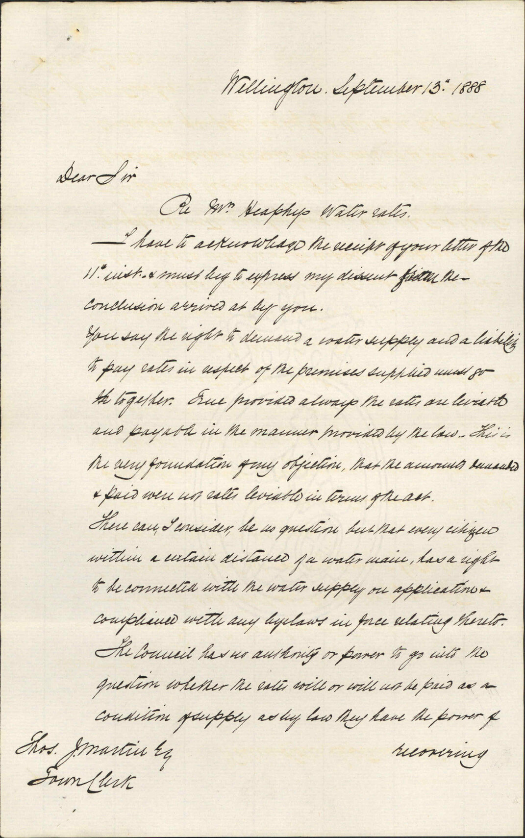 Further regarding Mrs Heaphy's water rates - W R E Brown