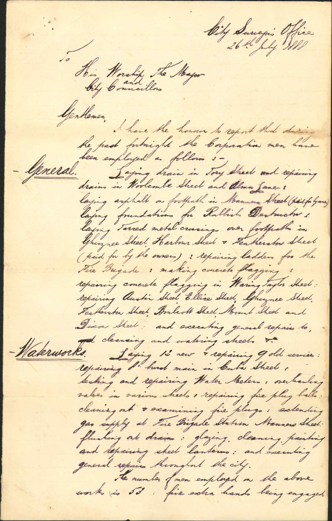 Report for the past fortnight - City Surveyor
