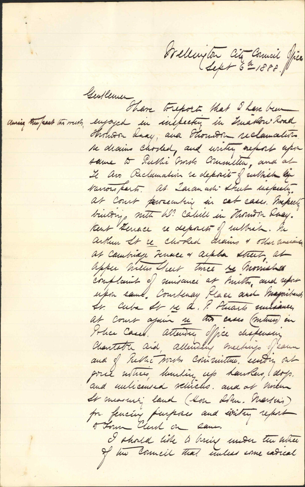 Report for past fortnight - Inspector of Nuisances