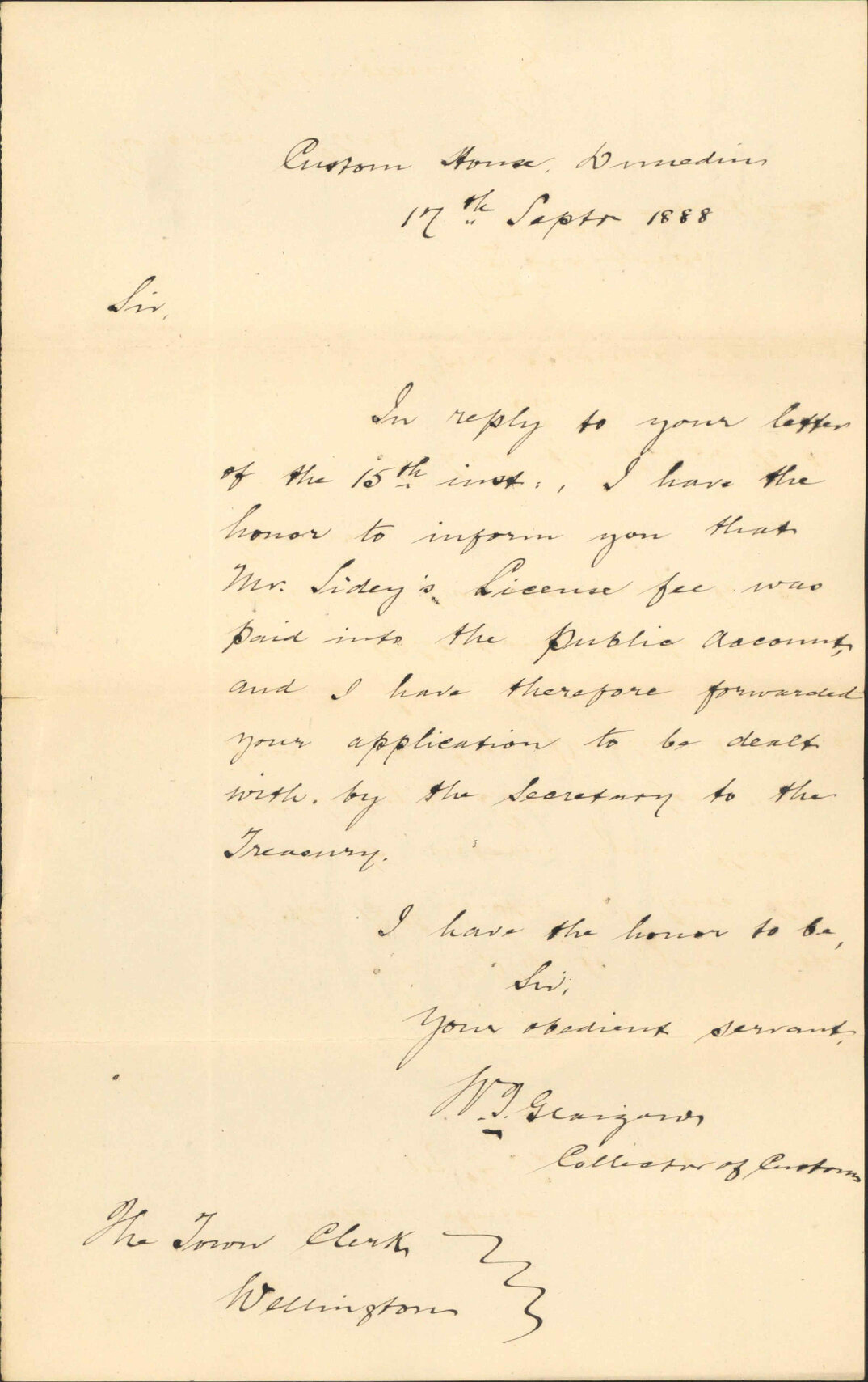 F Sidey and Co's auctioneer's license - Collector of Customs
