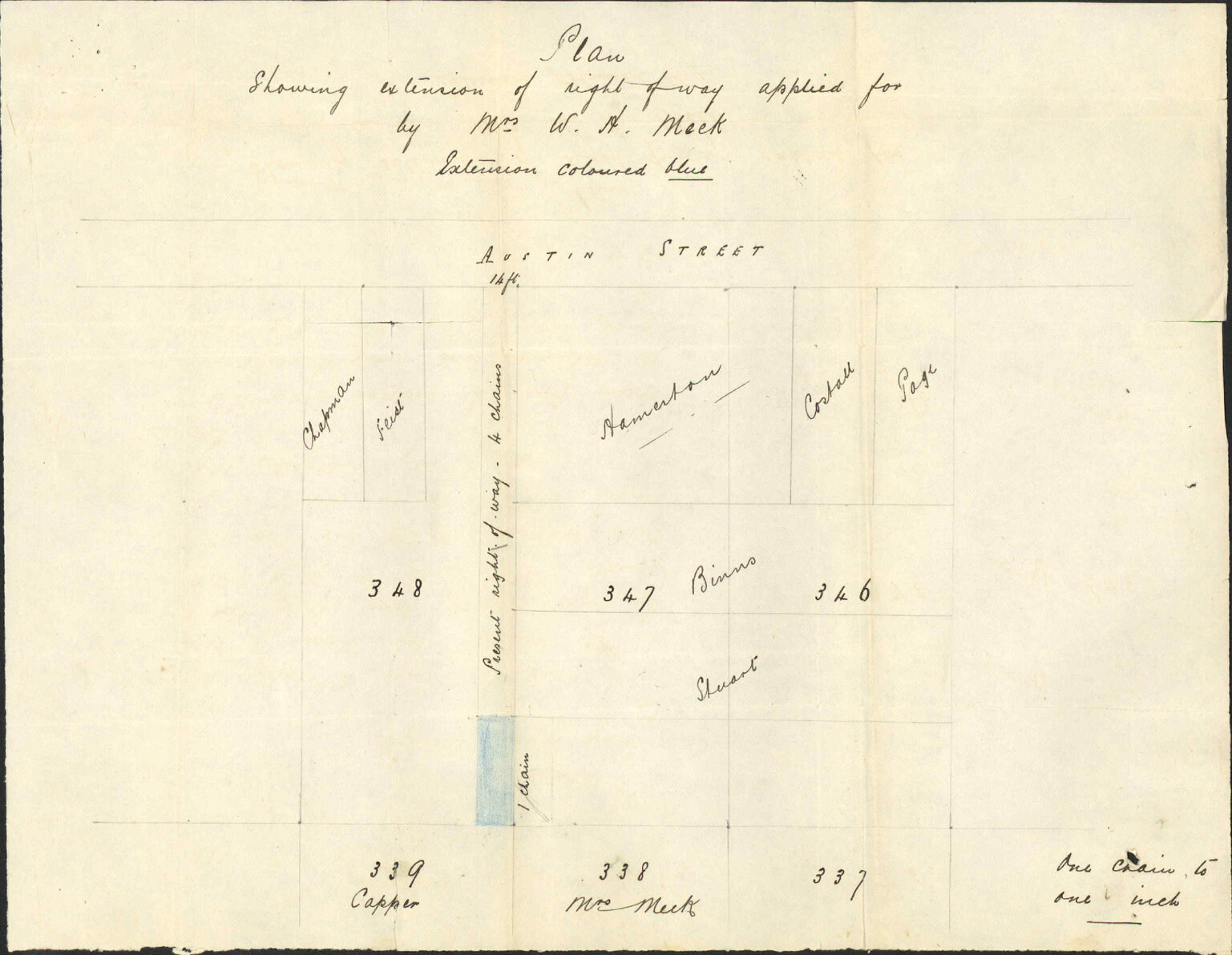 Application for consent to extension of right of way - Mrs W H Meek
