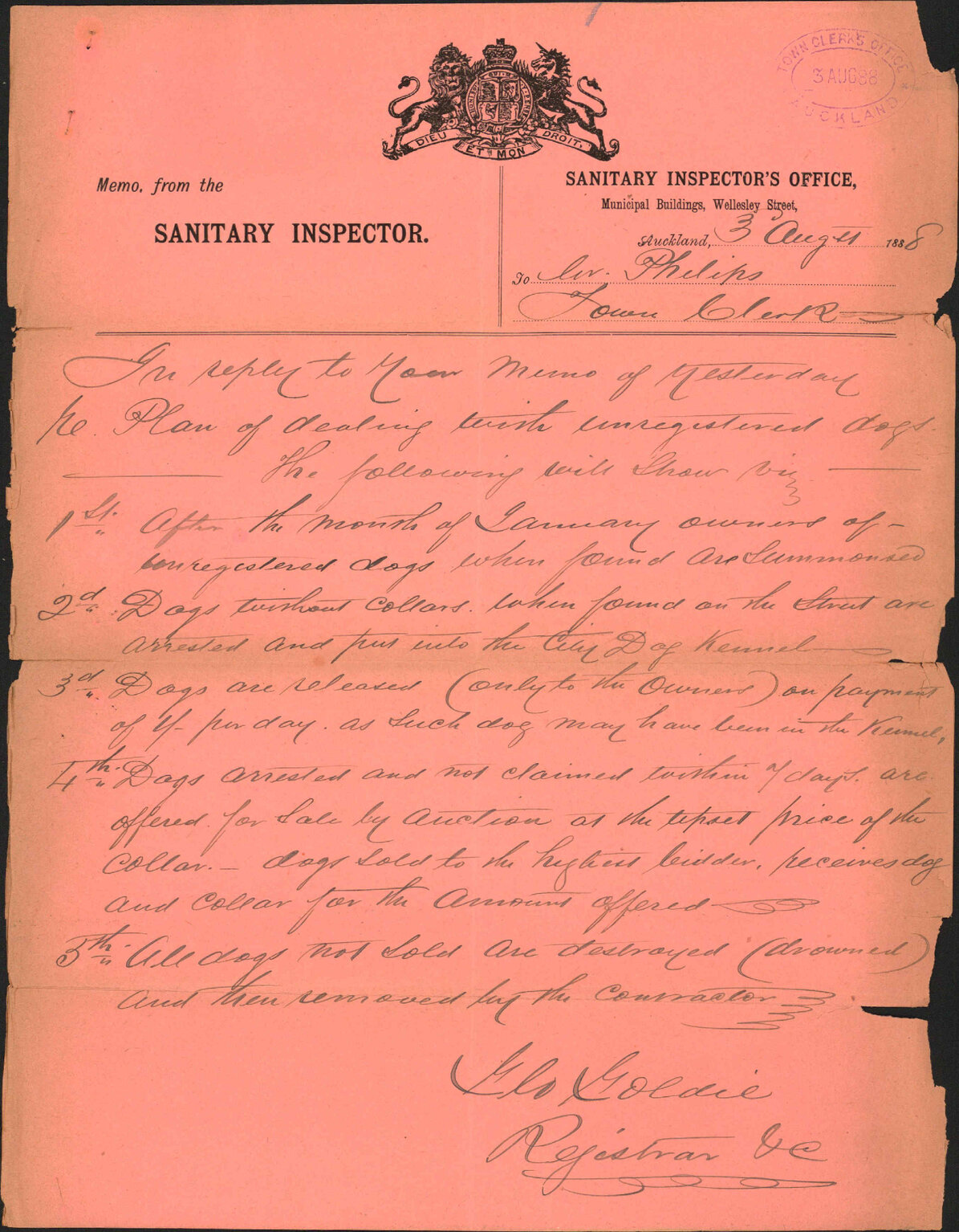 Unregistered dogs - Town Clerk, Auckland