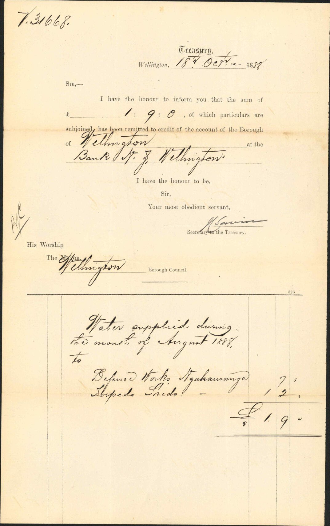 Advising payment of water accounts - Treasury