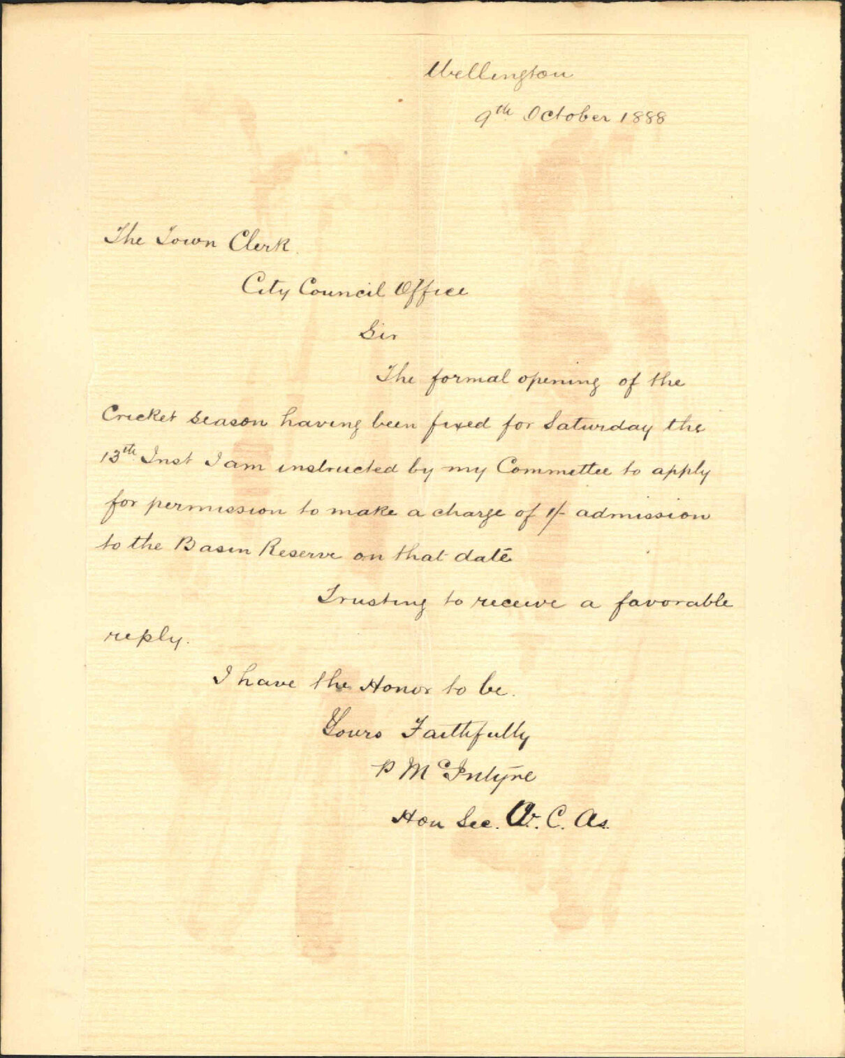 Basin Reserve - Secretary, Wellington Cricketers' Association