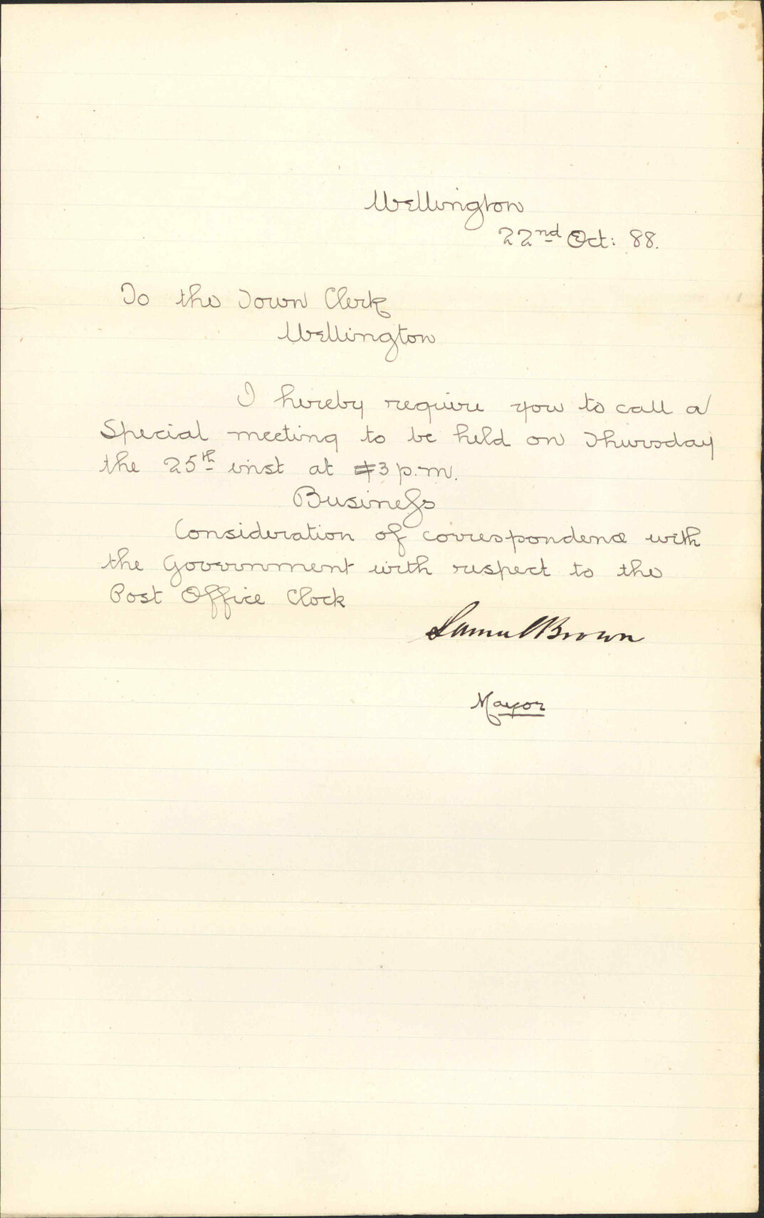 Requisition for special meeting - Mayor of Wellington