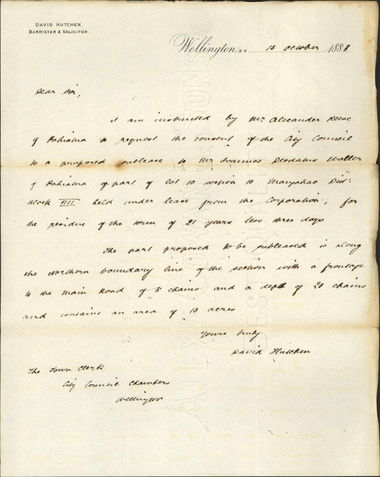 Asking consent to transfer of lease ( A Reese, Pahiatua) - D Hutchen