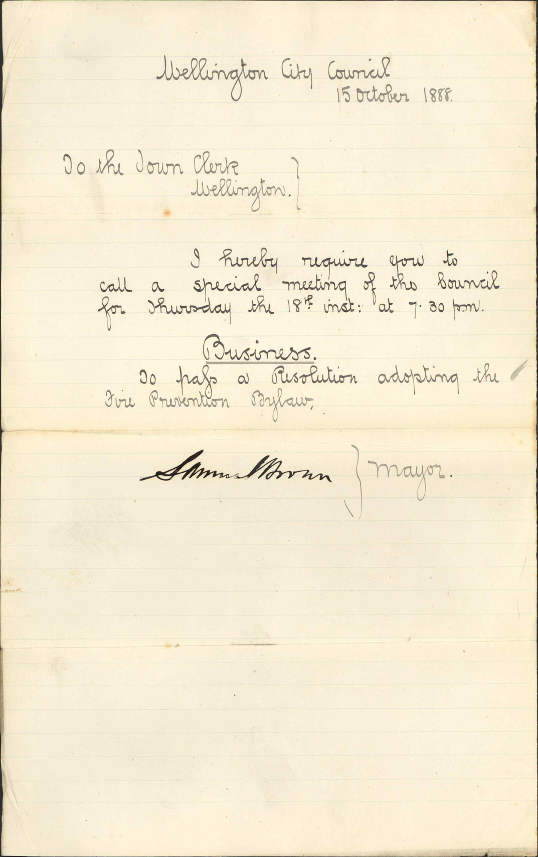 Requisition for special meeting - The Mayor of Wellington