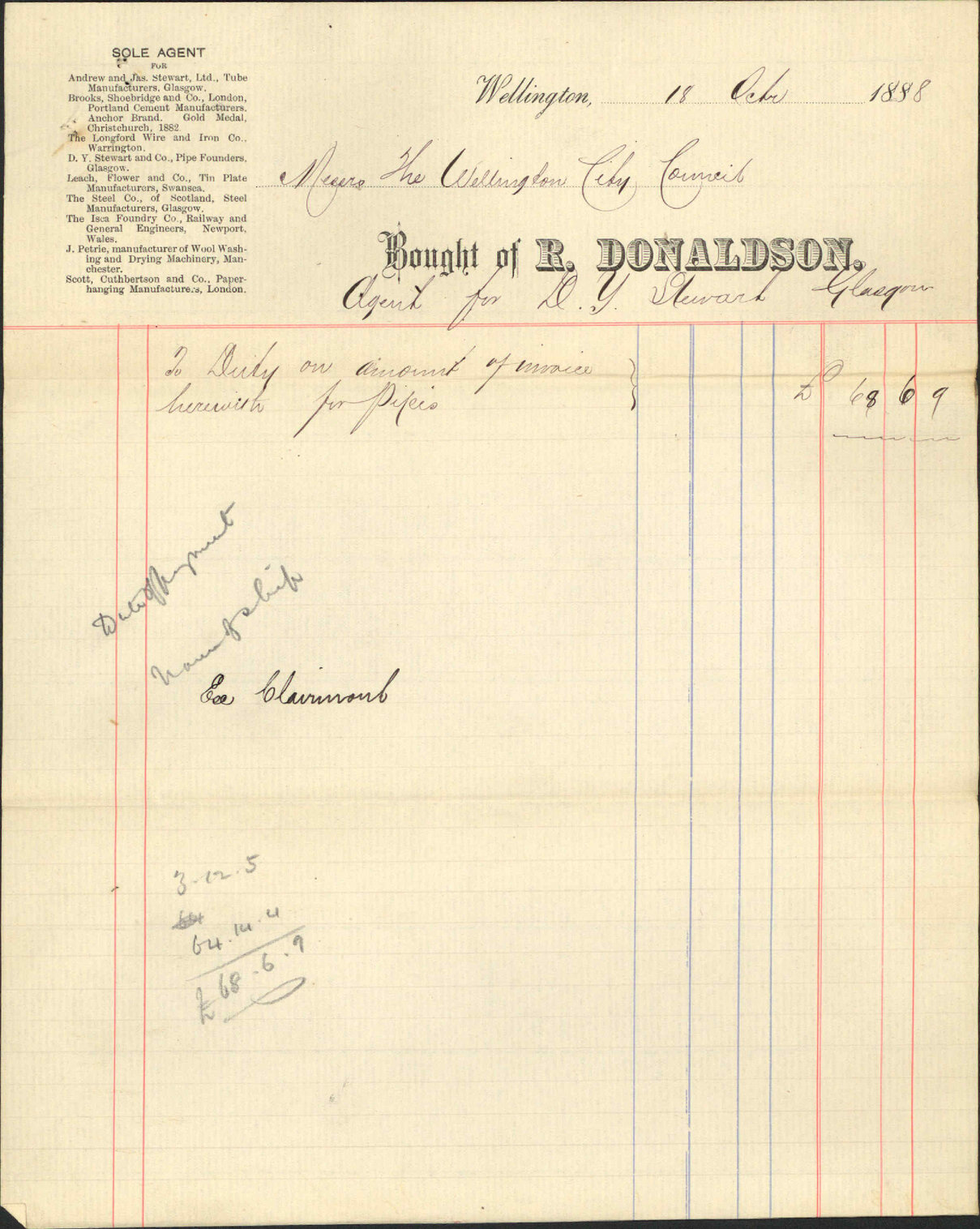 With invoice for Water Works plant - R Donaldson