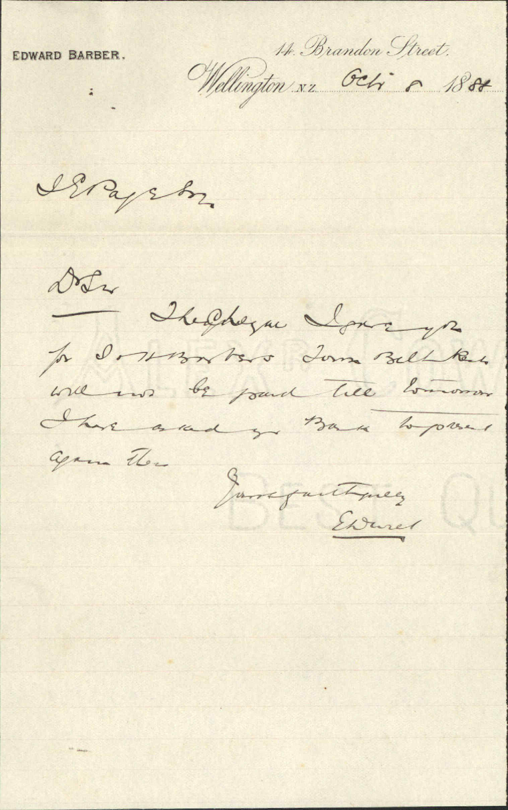 E Barber's cheque - Bank of New Zealand