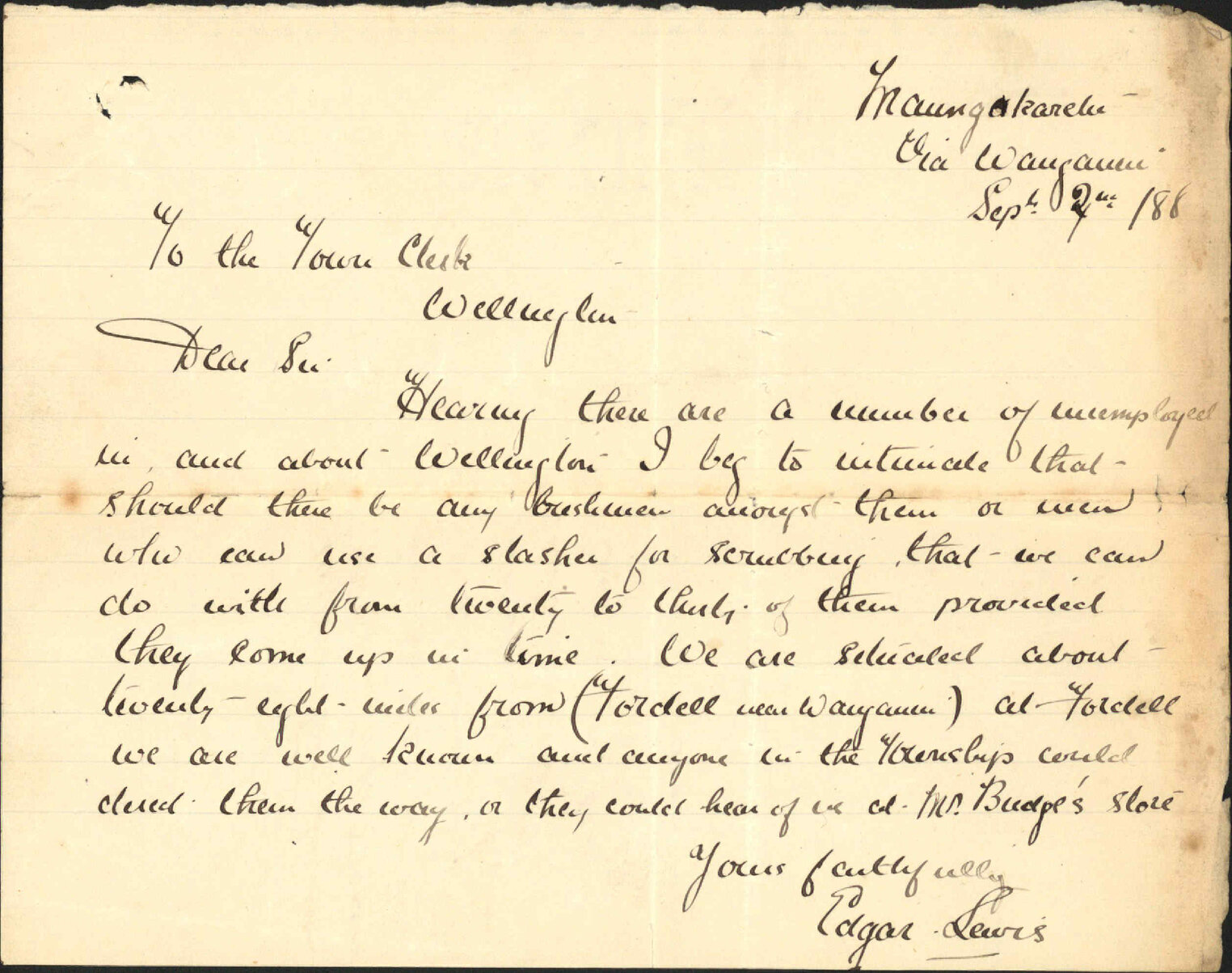 Unemployed in Wellington - E Lewis