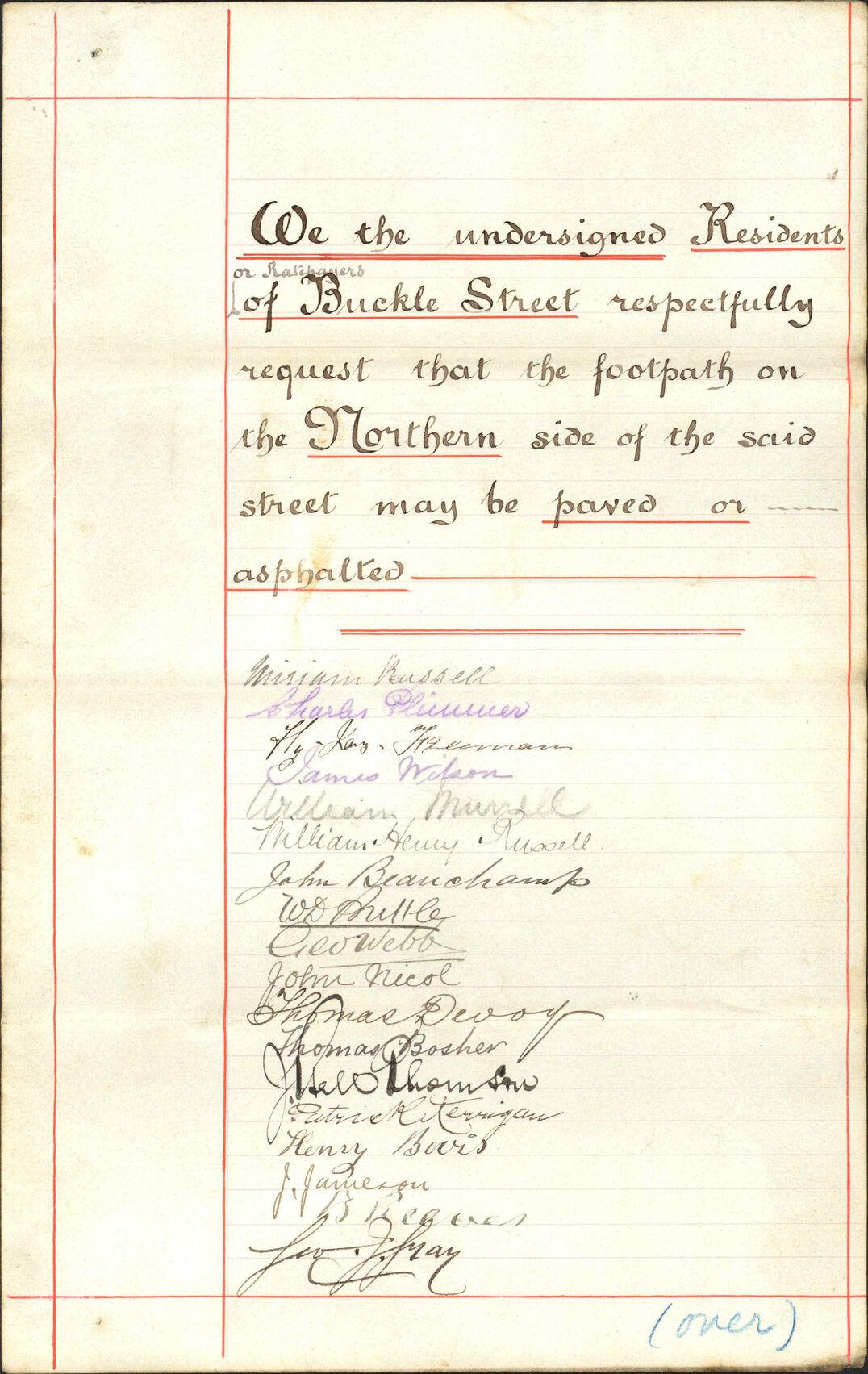With petition for paving in Buckle Street - W H Russell
