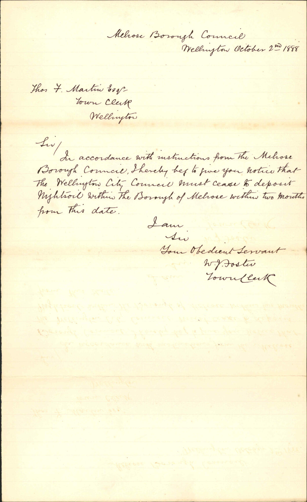Night soil depot - Town Clerk, Melrose