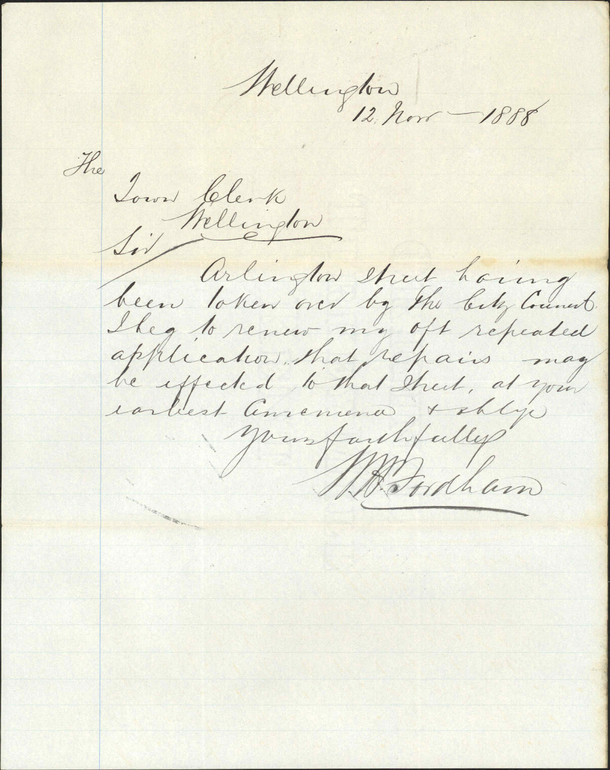Asking for repairs at Arlington Street - M H Fordham
