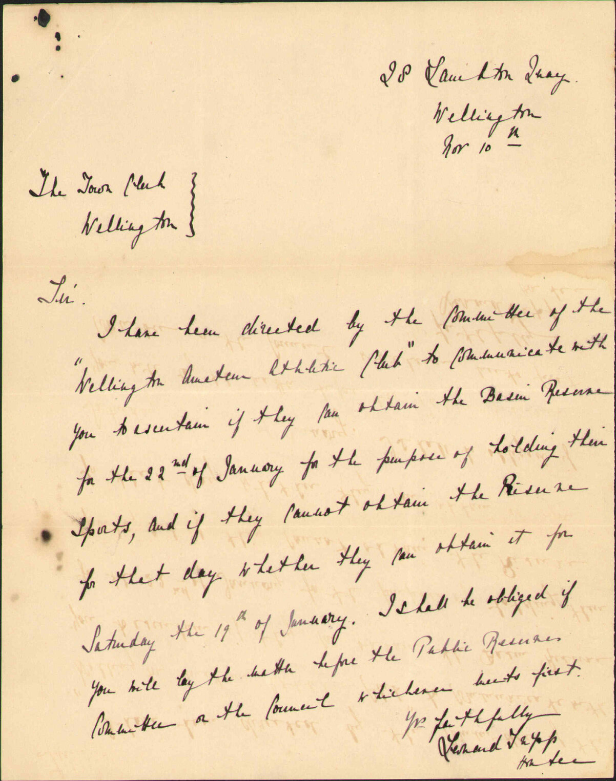Asking use of Basin Reserve on 22 January - Wellington Amateur Athletic Club