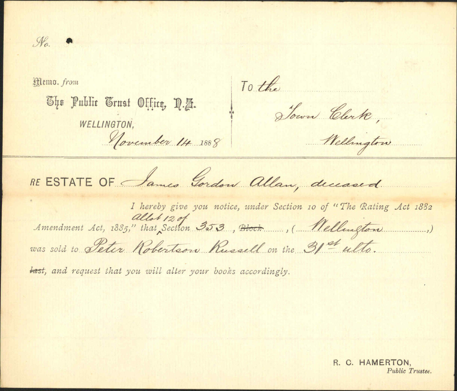 Notice regarding estate of J G Allan - Public Trustee