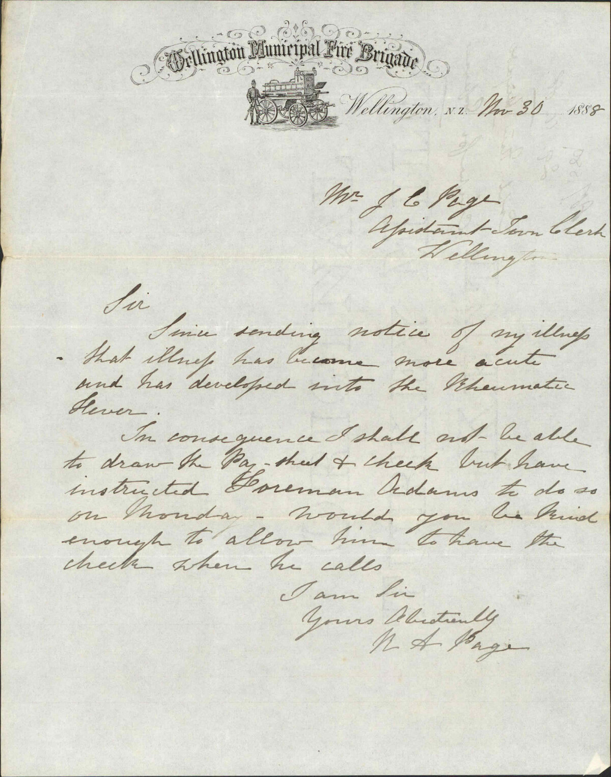 Cheque for expenses - Captain, Fire Brigade