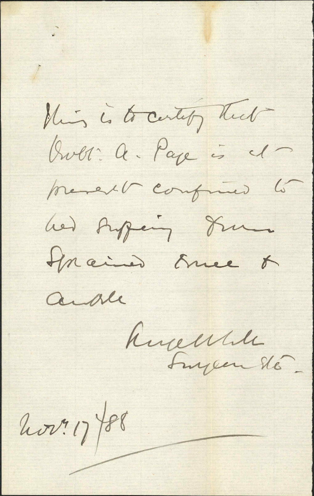 Forwarding Doctor's certificate - Captain, Fire Brigade