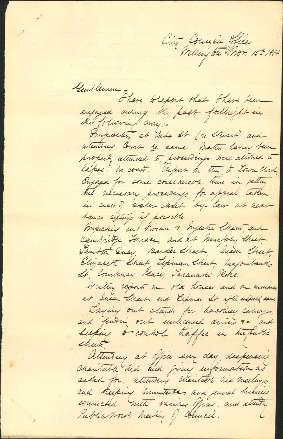 Report for past fortnight - Inspector of Nuisances
