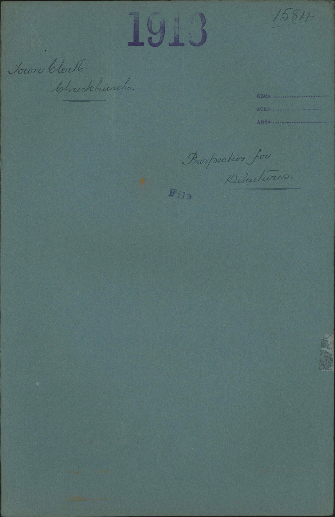 Propectives for debentures - Town Clerk, Christchurch