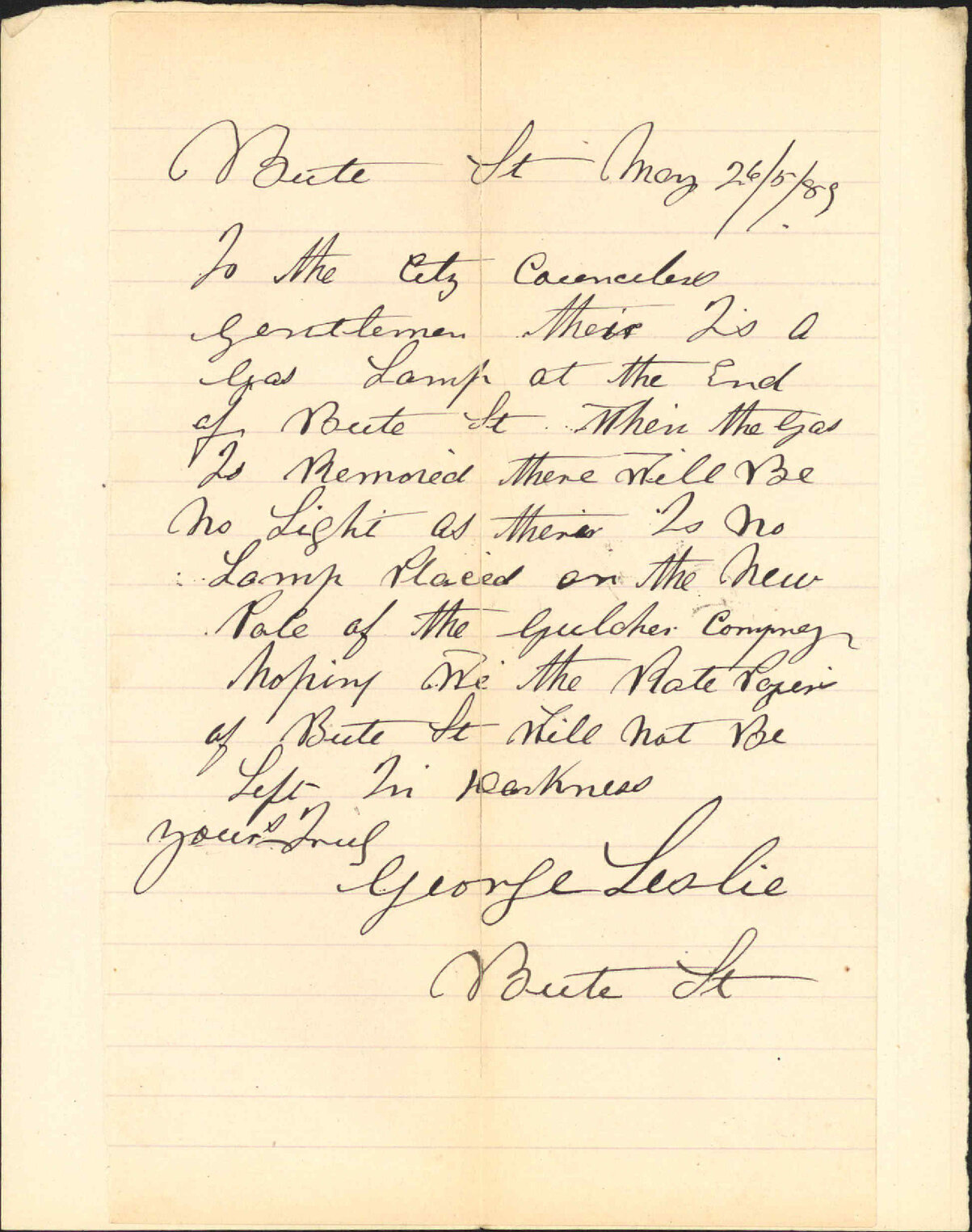 Asking for electric light at Bute Street - George Leslie