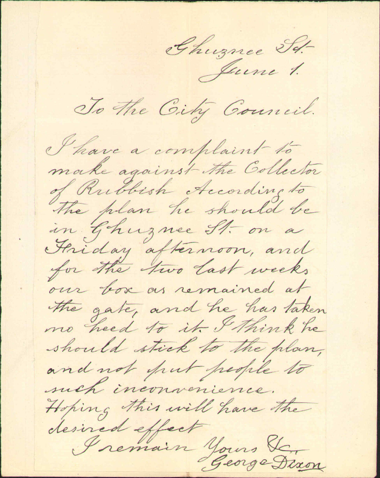 Complaint regarding non removal of rubbish - George Dixon